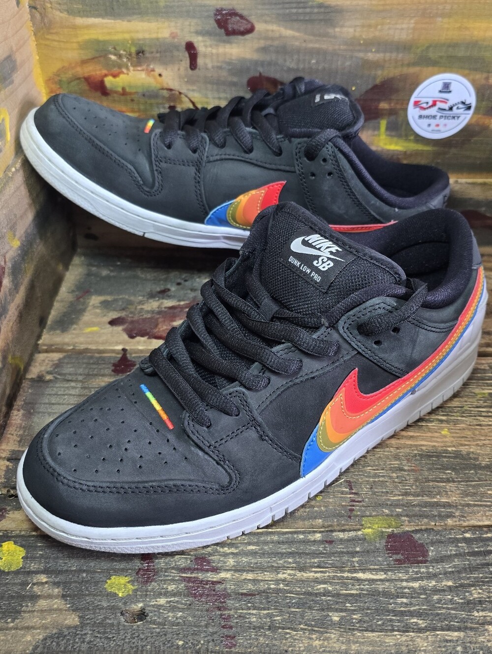 Size 10.5 Men Polaroid x Nike Dunk SB Low Black Dh7722-001 Used